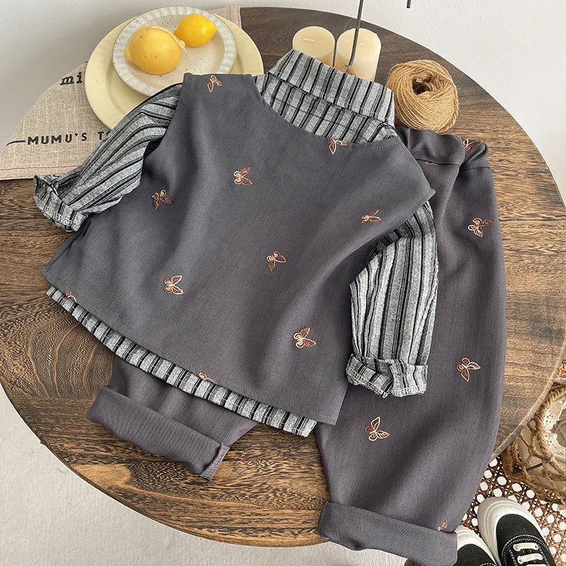 Conjuntos de Ropa para Niños Primavera Otoño 2026 Chaleco de Moda Infantil Camisas Pantalones 3 Piezas Traje de Fiesta para Bebé Niño Trajes Niños Cumpleaños Conjunto 5