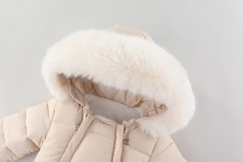 Winter Newborn Baby Girl Clothes Thicken Baby Romper With Gloves Warm Baby Jumpsuit Hooded Plus Velvet Children's Clothing 0-18M