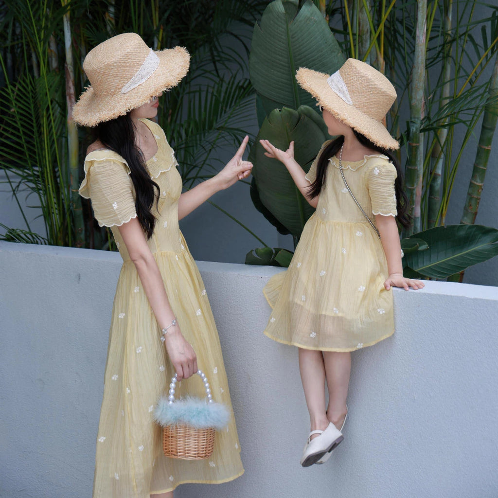 Mother and Daughter Matching Summer Dress Mom and Baby Girls Same Clothes Mommy and Me Short Sleeve Elegant Dresses for Women