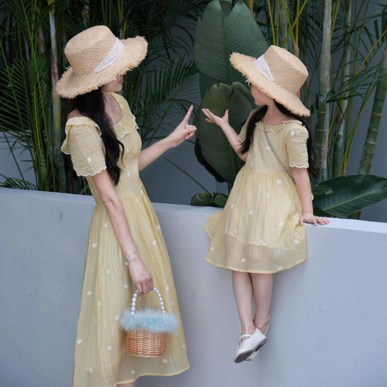 Mother and Daughter Matching Summer Dress Mom and Baby Girls Same Clothes Mommy and Me Short Sleeve Elegant Dresses for Women