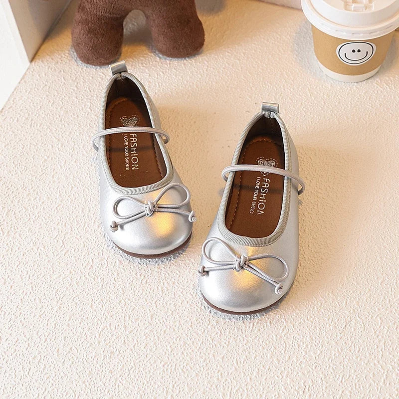 Girl Leather Shoes Simple Bowknot Princess Versatile Children's Flats Fashion Spring Autumn Kids Causal Ballet Loafers Trend New