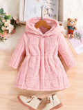 Abrigo de terciopelo rosa con capucha, cálido, casual, para el hogar, moda infantil de primavera y otoño para niñas 4-8Y1