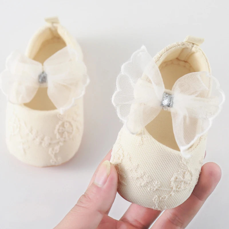 Baby Girls Shoes Toddler First Walkers Soft Non-Slip Sole Floor Princess Bow Newborn Shoes For Baby Girls For 0-18Months
