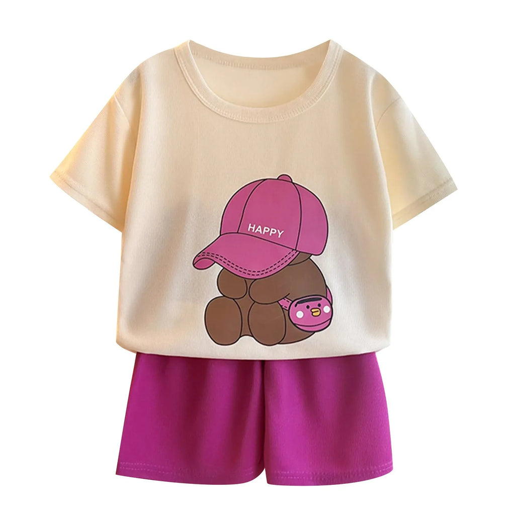 Boys Girls Cartoon Clothing Set Toddler Essentials Breathable Short Sleeve T-shirt Summer Outfit Soft Casual Loose Kids Shorts