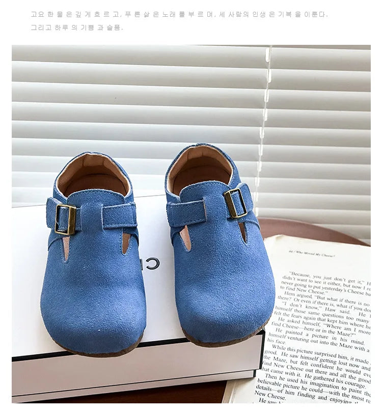 Baby Single Leather Shoes Boys Girls Candy Color Spring Flats Children Metal Buckle Design Genuine Leather Flats For School