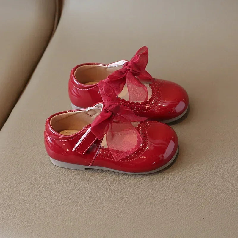 Baby Girl Leather Shoes Spring Autumn New Fashion Soft Comfortable Candy Color Princess Kids Dress Flats Ribbon Bow-knot Sweet