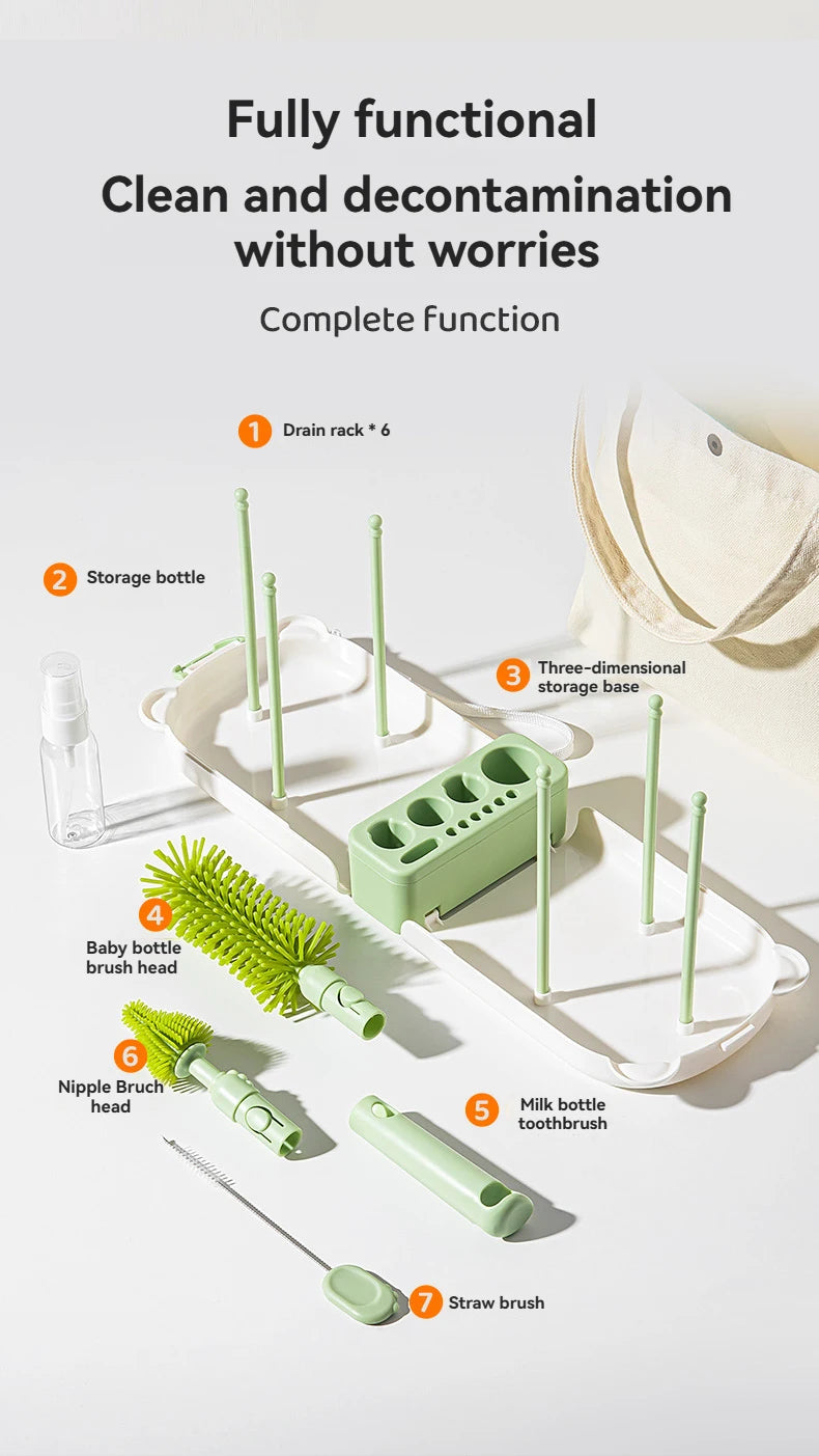 Travel Baby Bottle Brush Set - Newborn Safe Silicone Cleaning Brushes with Storage Box for Bottles, Nipples & Accessories