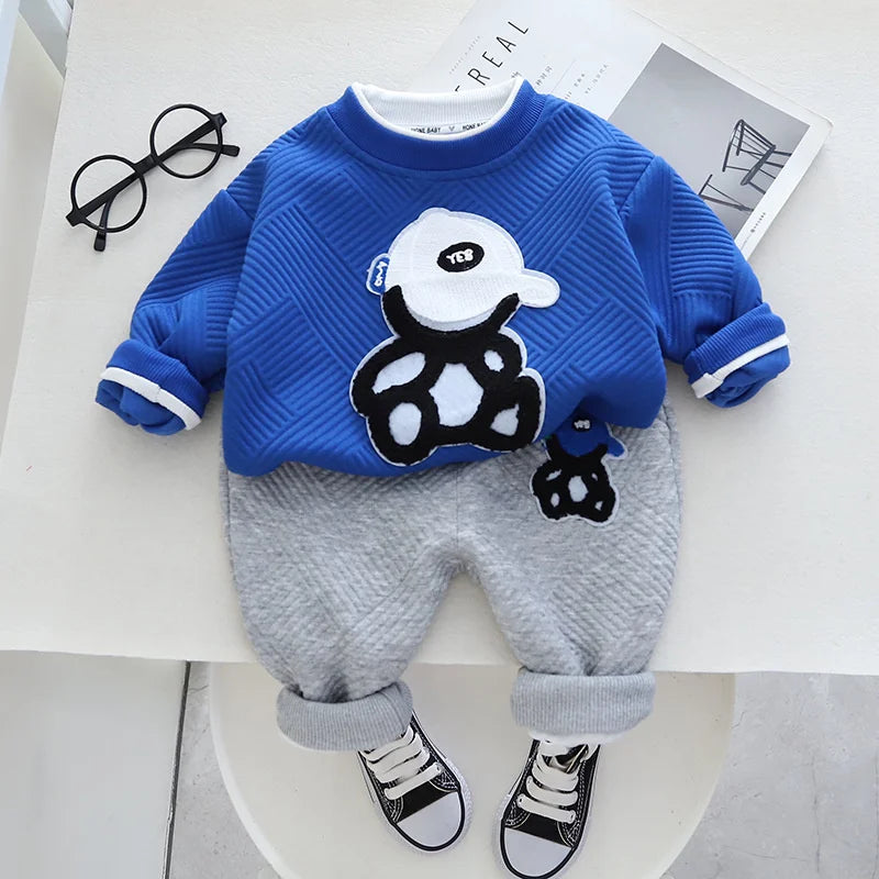 Conjuntos de ropa para niños, moda infantil, camiseta con oso de dibujos animados, chaleco, abrigo y pantalón, traje de 2 piezas, conjuntos deportivos para niños de 1 a 4 años