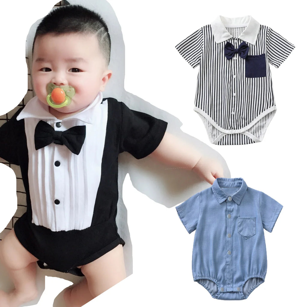 Mameluco de caballero para bebé niña o niño, con camisa, solapa, manga corta, conjunto para recién nacido, mono para bebé o infante