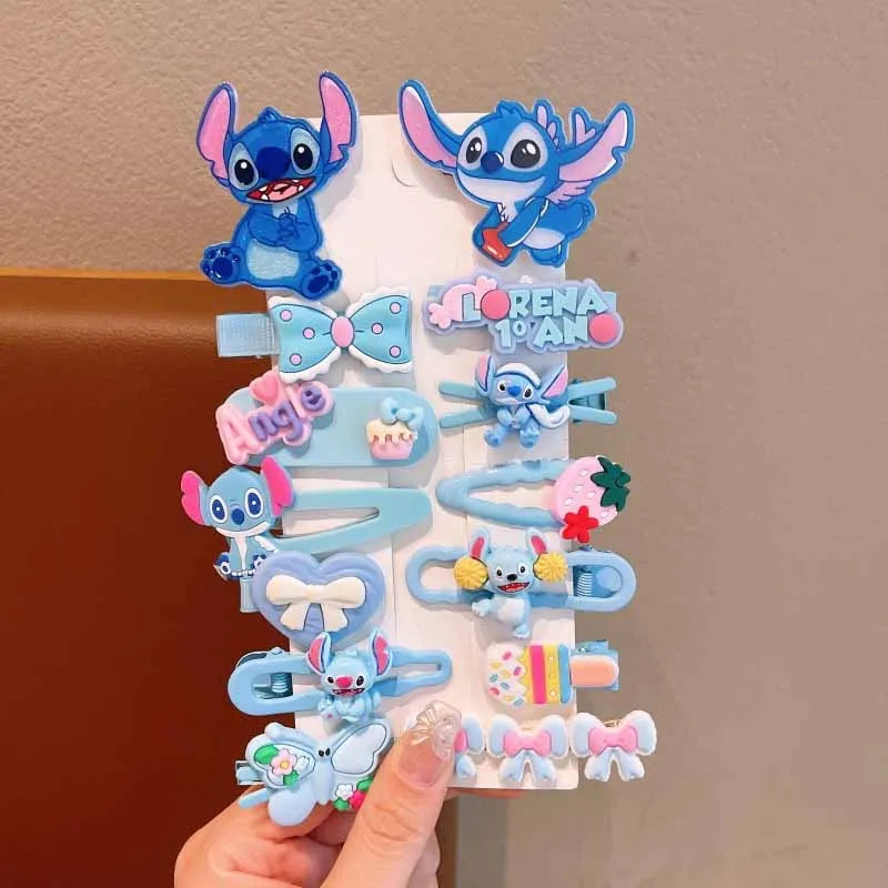 14 Pcs Baby Girl's Fashion Cartoon Stitch Hair Pin BB Hairpin Cute Girls Bangs Hair Accessories No Harm To Hair Baby Child Gifts