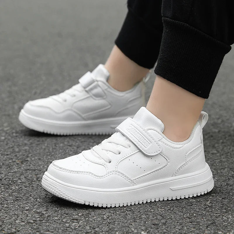 Boys Shoes Sneakers Leather Children Comfortable Flat Shoes Black White Shoes for Kids Girls School Walking Footwear Non Slip