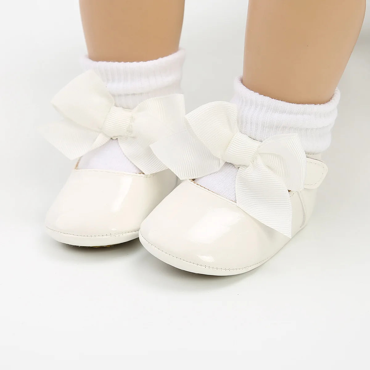 Bailarinas con nudo de lazo para bebé, suela de goma antideslizante, zapatos de PU para primeros pasos, zapatos de vestir para cuna de bebé