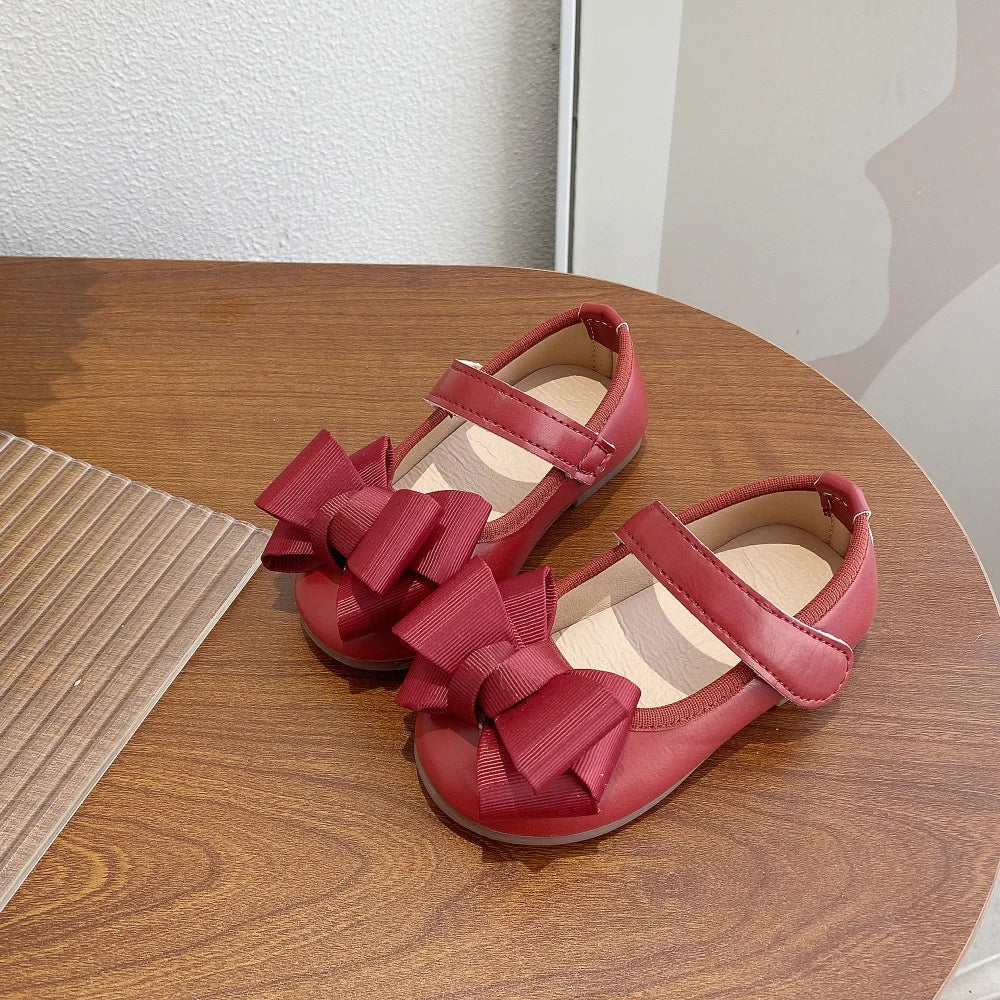 Baby Girls Leather Shoes 2025 New Autumn Toddler Ballet Flats with Cute Bow Non-slip Elegant Princess First Walker Party Shoes