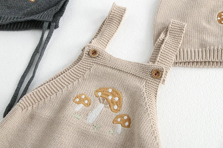 Baby Girl Clothing Cotton Knit Mushroom Embroidered Onesie Bodysuit and Beanie 0-3Y Baby Boy Clothes Cardigan Casual Outfit