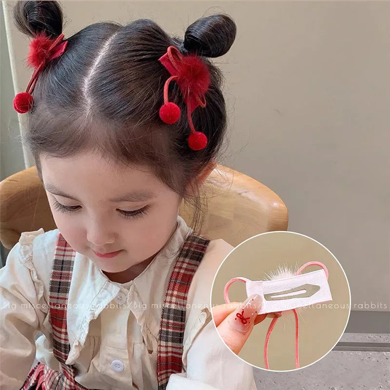 2pairs Cute Hairball Bow Hairpins For Girls Children Sweet Hair Ornament Hair Clips Barrettes Hairgrip Lovely Hair Accessories