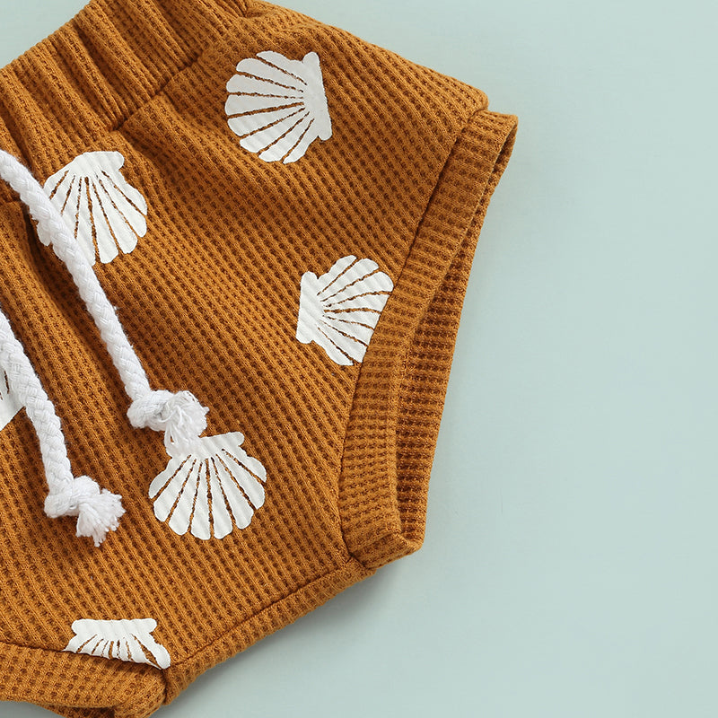 Conjuntos de ropa de verano para bebés de 0 a 18 meses, para niños y niñas, estampado de conchas, tirantes, botones, cuadros, monos de punto + pantalones cortos, chándales