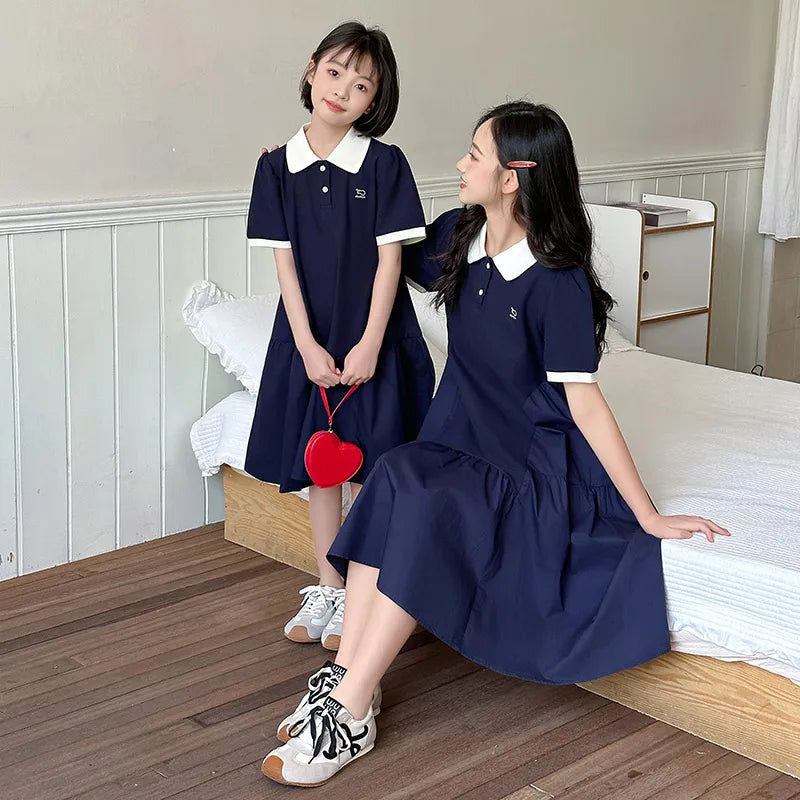 Summer Family Matching Polo Dress for Mother and Daughter Look Casual Clothes Mom and Me Matching Outfits Women Girl Dresses