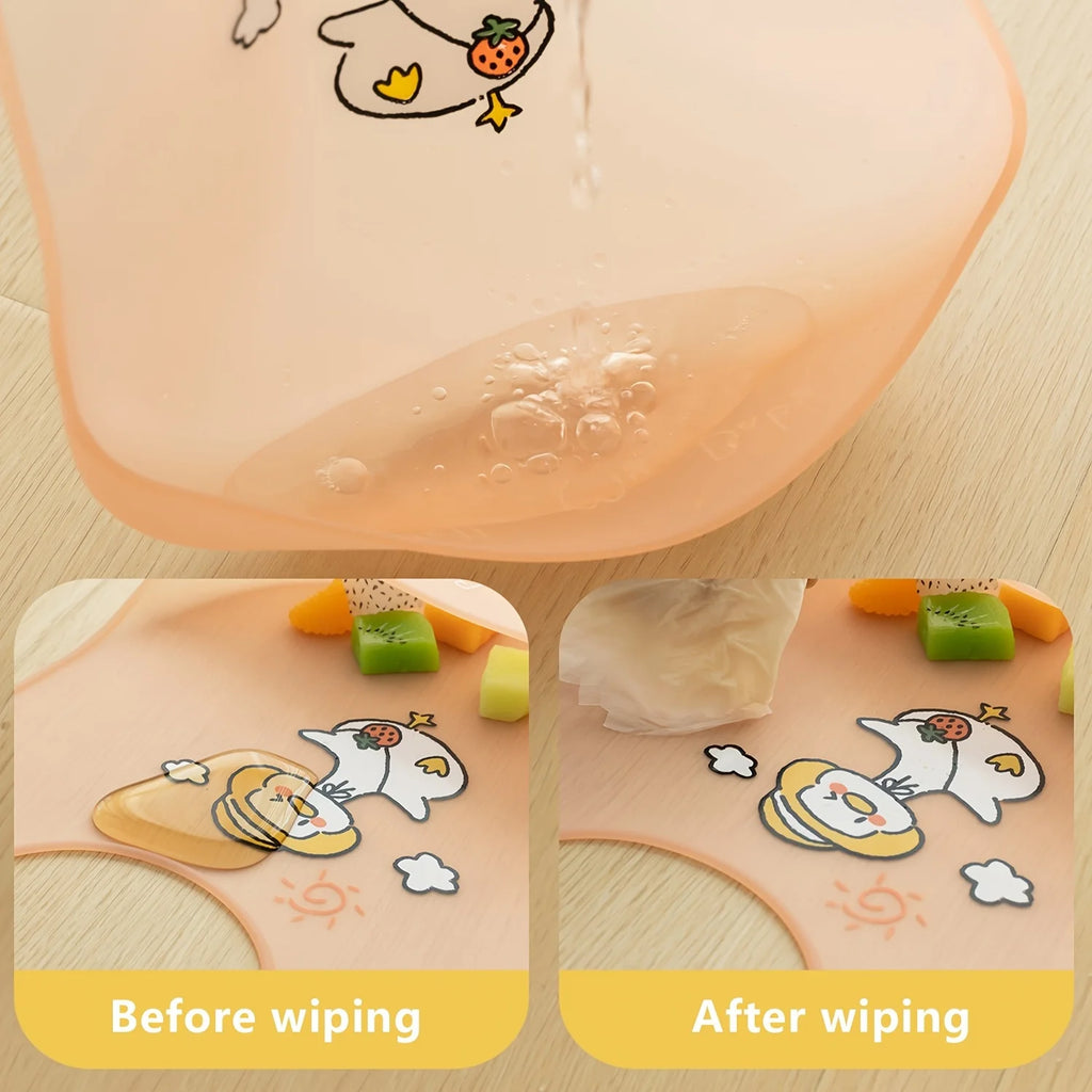 Waterproof Baby Bibs Baby Stuff Cute Cartoon Animal Printed Kids Bib Girl Boy Adjustable Soft Silicone Bib Baby Feeding Stuff