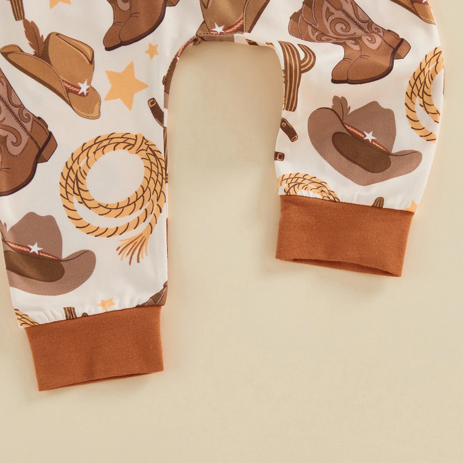 Baby Boy's Western Clothing Sets Fashionable Booties Print Short Sleeve Romper with Pants Hat 3Pcs Outfits