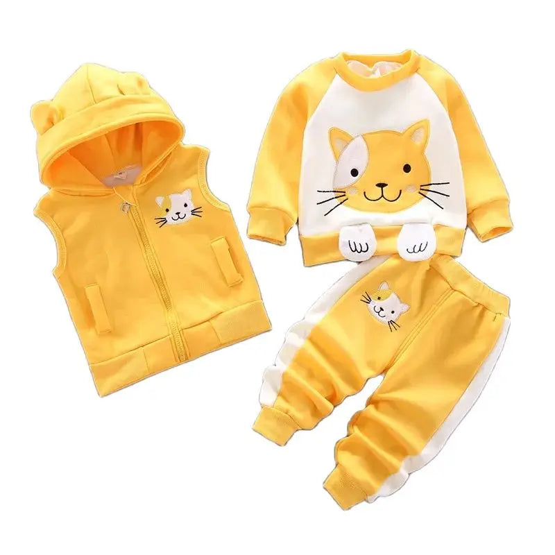 Winter Baby Fleece Clothing Sets Autumn Boys Girls Cotton Thicken Hooded Sweater Cartoon Bear Pants 3Pcs Kids Warm Outfits