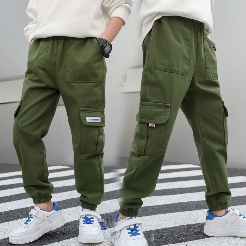 Jungenhosen Jungen Haremshosen Cargo-Hosen mit Taschen Teenager Jungen Multi-Pocket-Hosen Kinder Frühling Herbst Jungen Freizeithosen Streetwear