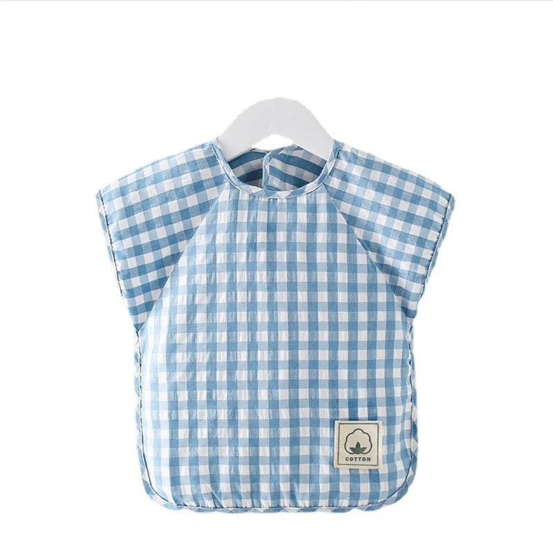 Peto de comida de verano para bebés, petos impermeables para niños y niñas, ropa de niños, delantal sin necesidad de lavar, petos de algodón a cuadros sin mangas