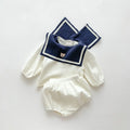 Neu im Herbst Kinder Baby Mädchen Langarm Marineführer Bären Oberteil T-Shirts + einfarbige Shorts Kleinkind Baby Baumwoll-Kleidungsset 2tlg.