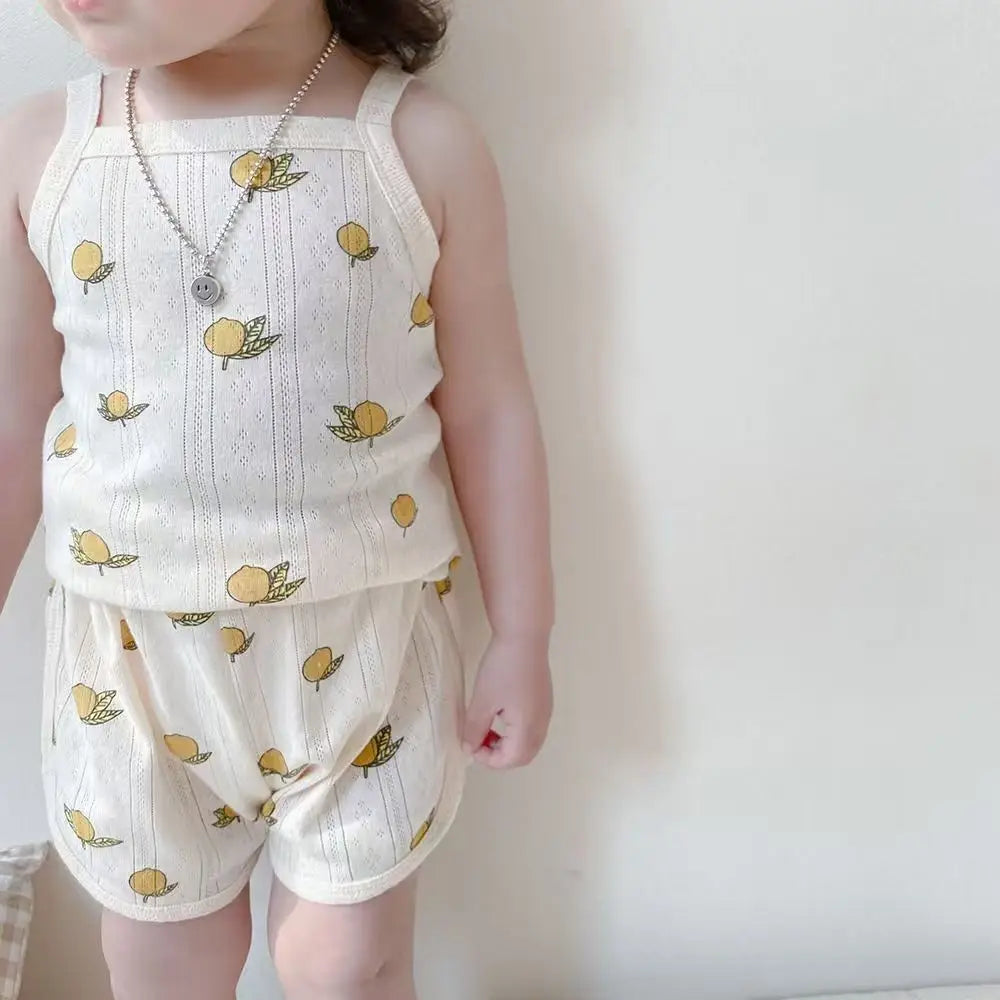 Conjuntos de ropa de verano para niñas, nuevo top sin mangas para bebés, pantalones cortos, traje de 2 piezas, conjunto de ropa con cuello cuadrado para niñas, ropa de algodón para niños
