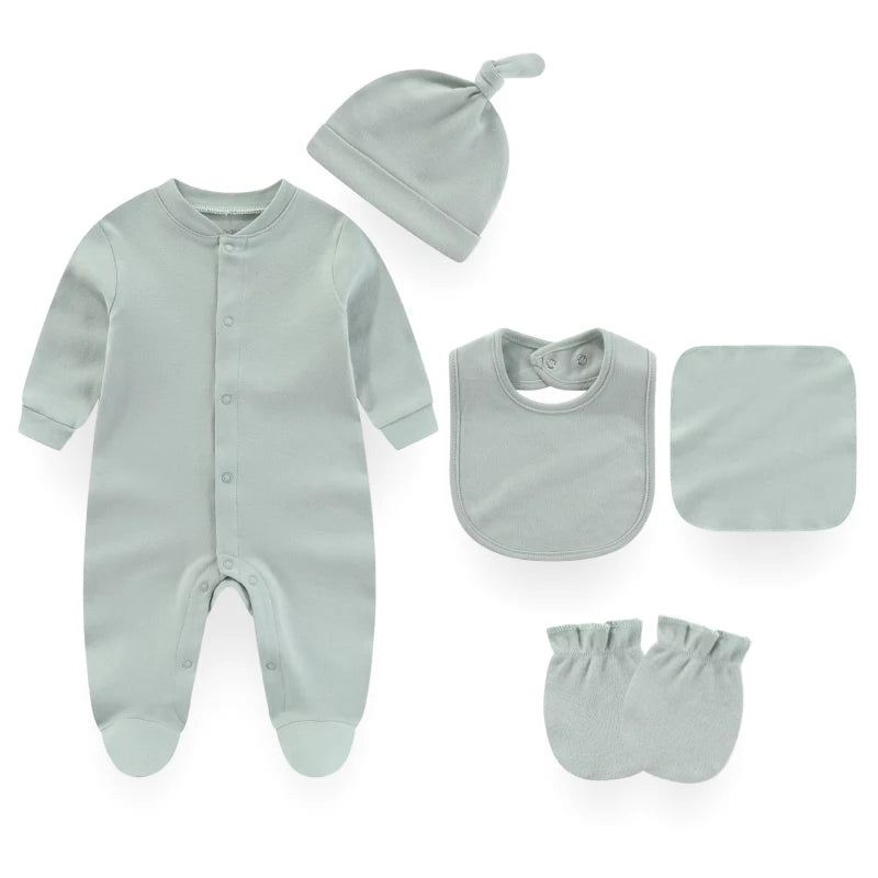 7 Packs Unisex Newborn Baby Girl Clothes Colors Solid Rompers+Burp Cloth+Bib+Hats+Gloves 100%cotton Soft Baby Clothing Sets