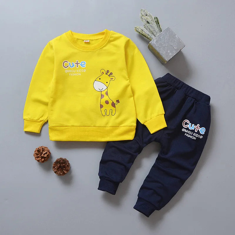 Conjunto de ropa para bebés y niñas pequeñas, primavera, otoño, pana, dibujos animados, conjuntos de ropa para niños, chaquetas con capucha y pantalones, traje para niños de 0 a 5 años
