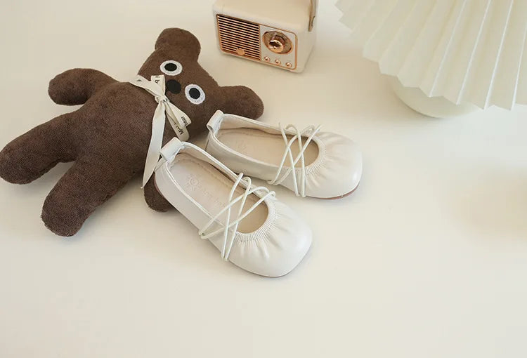 Baby Girls Leather Shoes Soft Princess Ruffles Pleated Mules Kids Casual Flats Slip-on 2025 Autumn New Children's Dress Shoes