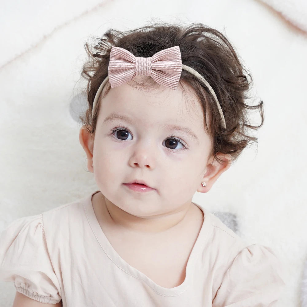 5Pcs/Set Elastic Baby Headband Solid Corduroy Ribbon Bow Headscarf Hairband Newborn Cute Knitted Headband Babe Hair Accessories