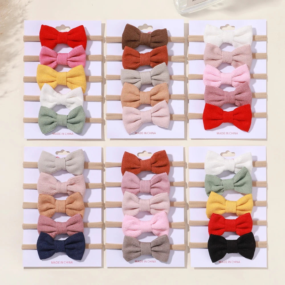 5Pcs/Set Elastic Baby Headband Solid Corduroy Ribbon Bow Headscarf Hairband Newborn Cute Knitted Headband Babe Hair Accessories
