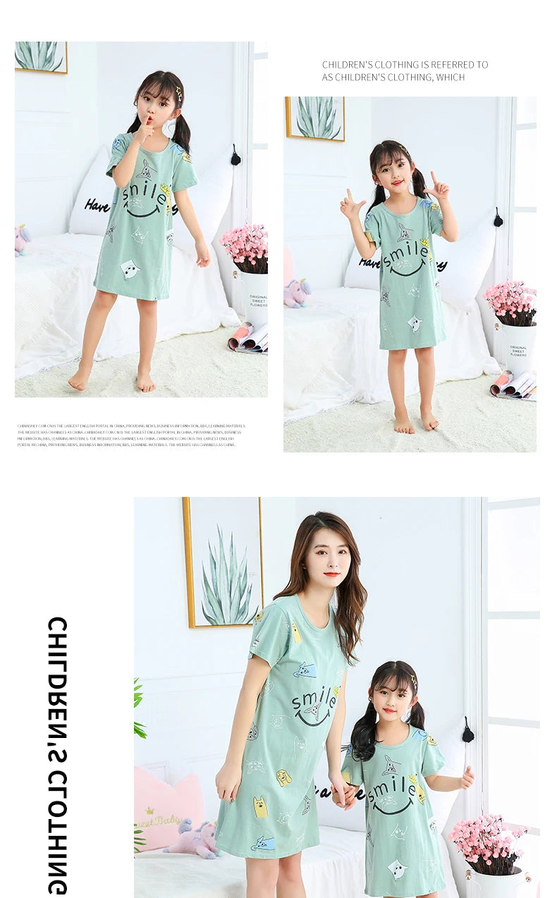 Summer Mom Daughter Night Dress Family Pajamas Sleepwear Kids Girl Nightgown Pajamas for Teen Girls Kids Pajamas Dress