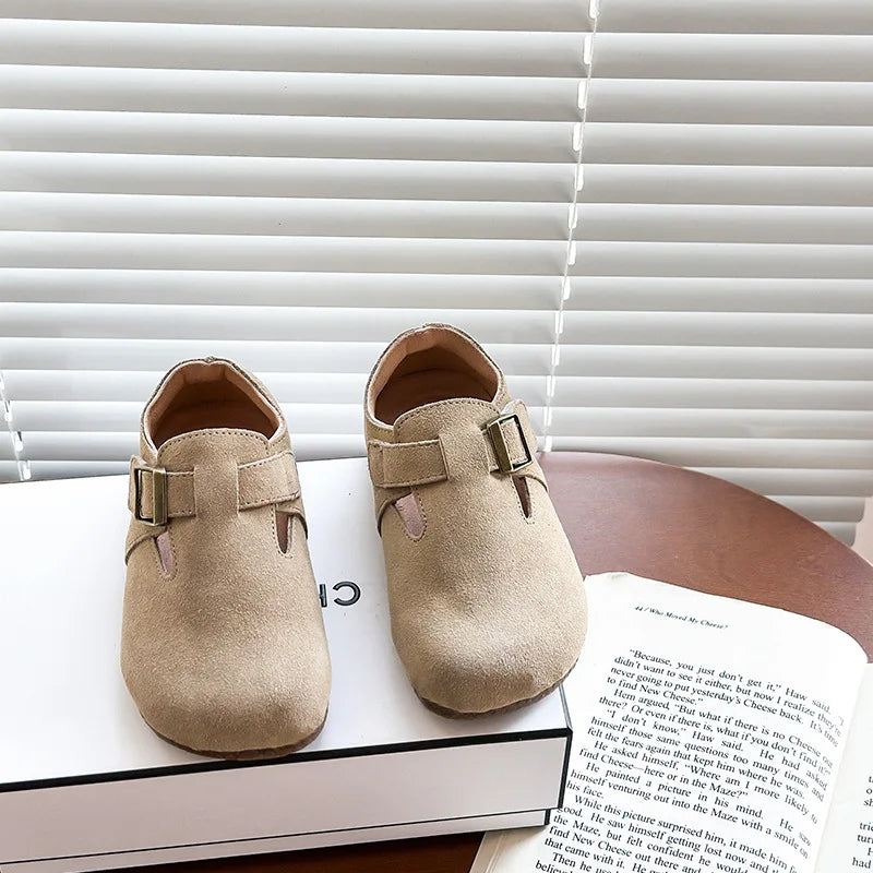 Baby Single Leather Shoes Boys Girls Candy Color Spring Flats Children Metal Buckle Design Genuine Leather Flats For School