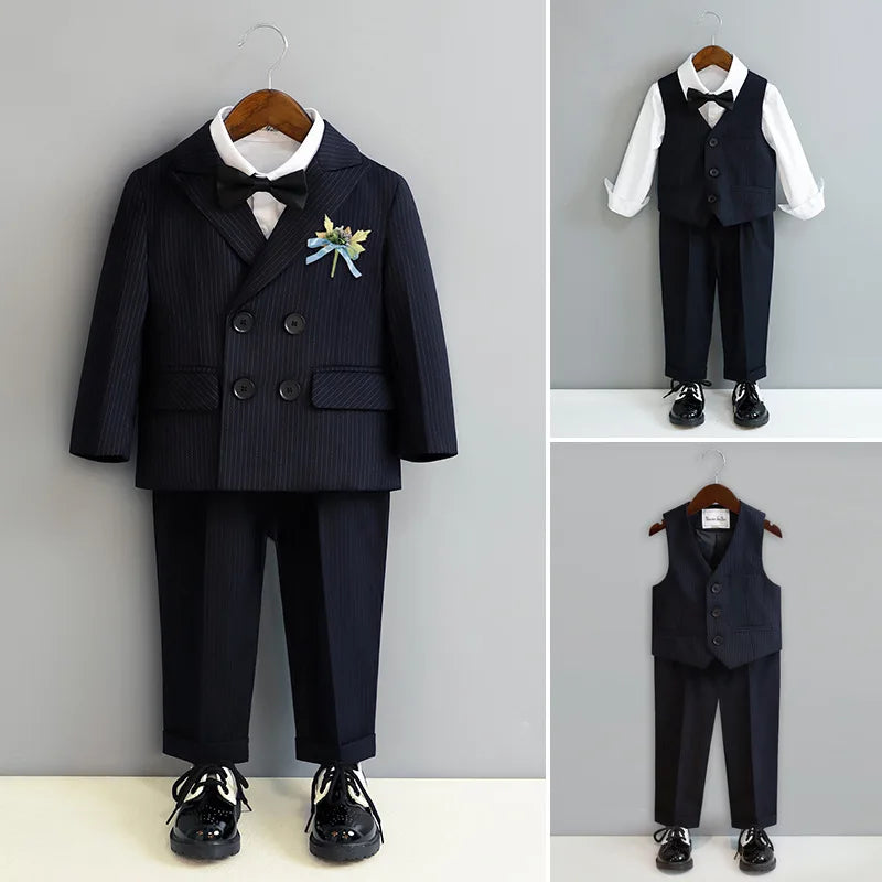Kinder Schwarzer Klavieranzug Kinder Hochzeit Party Foto Anzug Blumenjungen Smoking Kleid Neugeborenes Baby 1 Jahr Geburtstag Kostüm