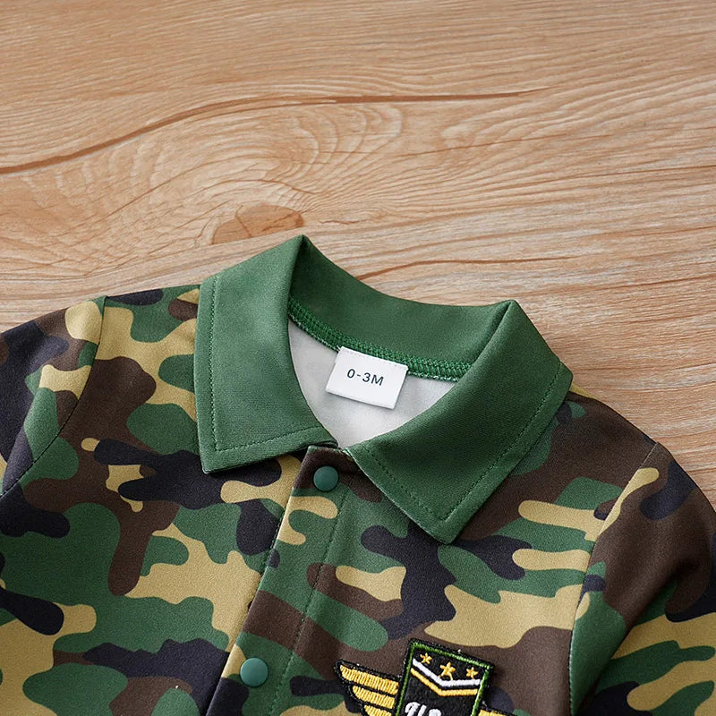 Newborn Clothes Cool Camouflage Badge Comfortable And Soft 0-18 Boys And Girls Spring And Autumn Long Sleeved Baby Jumpsuit