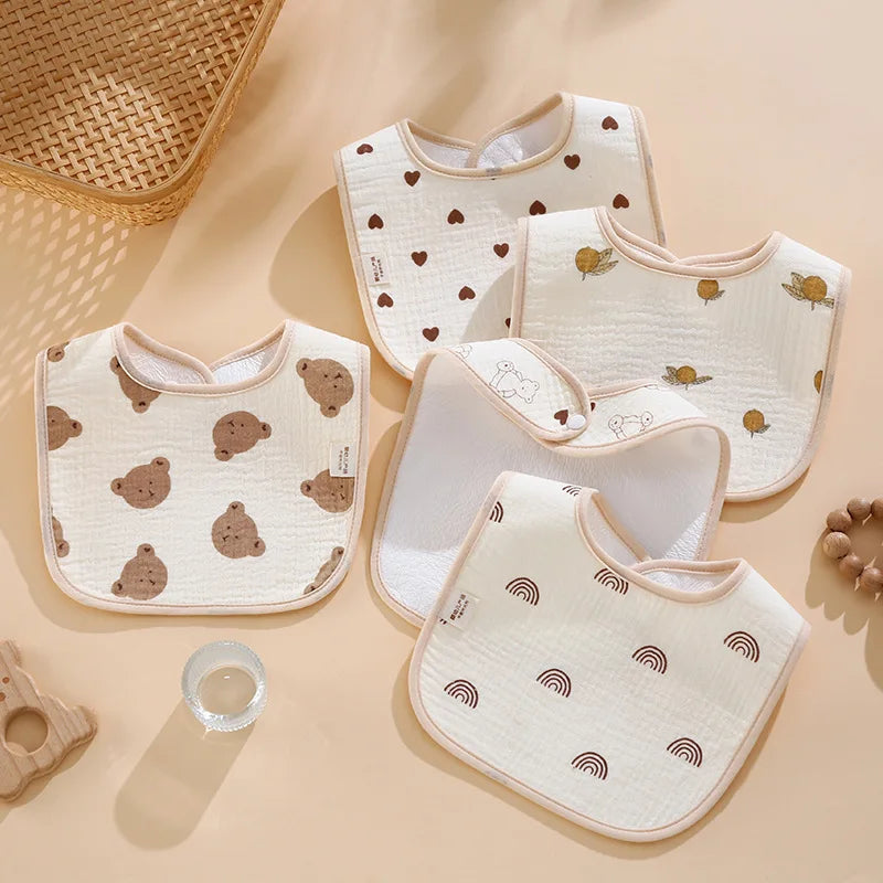 7pcs Cotton Baby Bibs Waterproof Burp Cloths Newborn Saliva Towel Cartoon Print Babies Accessories Baby Feeding Bib Items