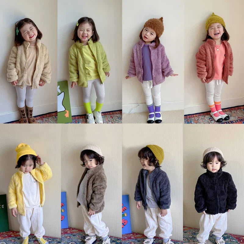 Pink Girls Jacken Herbstmantel Winter Thermofleecejacke für Kinder 1 2 3 4 5 Jahre Kinder Mäntel Warme koreanische Oberbekleidung