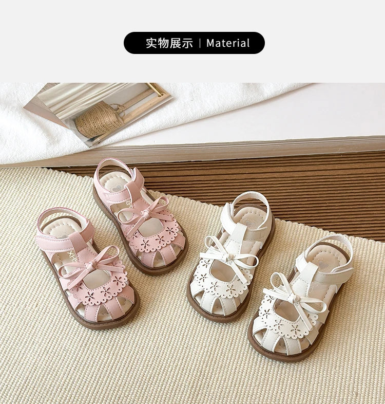 2026 Baby girl sandals, summer soft-soled princess shoes for girls, breathable perforated toe shoes, and baby walking shoes