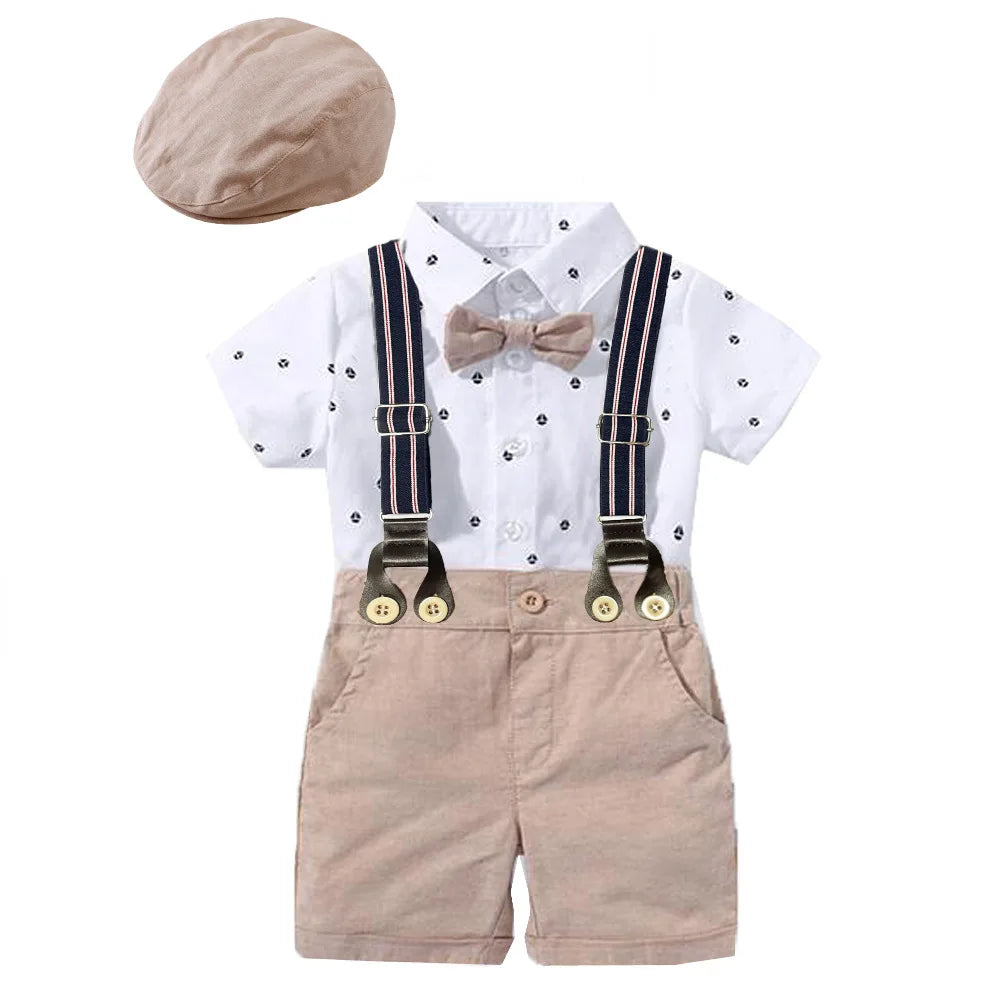 Baby Boys Clothing Suit Gentleman Handsome Romper Bow Set Birthday Festival Gift Jumpsuit Hat Toddler Boys Wedding Outfit Dress