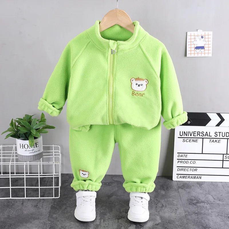 Conjuntos de ropa para niños, moda infantil, camiseta con oso de dibujos animados, chaleco, abrigo y pantalón, traje de 2 piezas, conjuntos deportivos para niños de 1 a 4 años