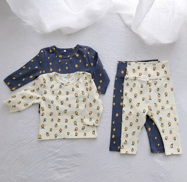 Conjuntos de pantalones cálidos de algodón de cintura alta + blusa de manga larga con cuello redondo, trajes de ropa interior para bebés, niños y niñas, pijamas nuevos y lindos de 0 a 3 años