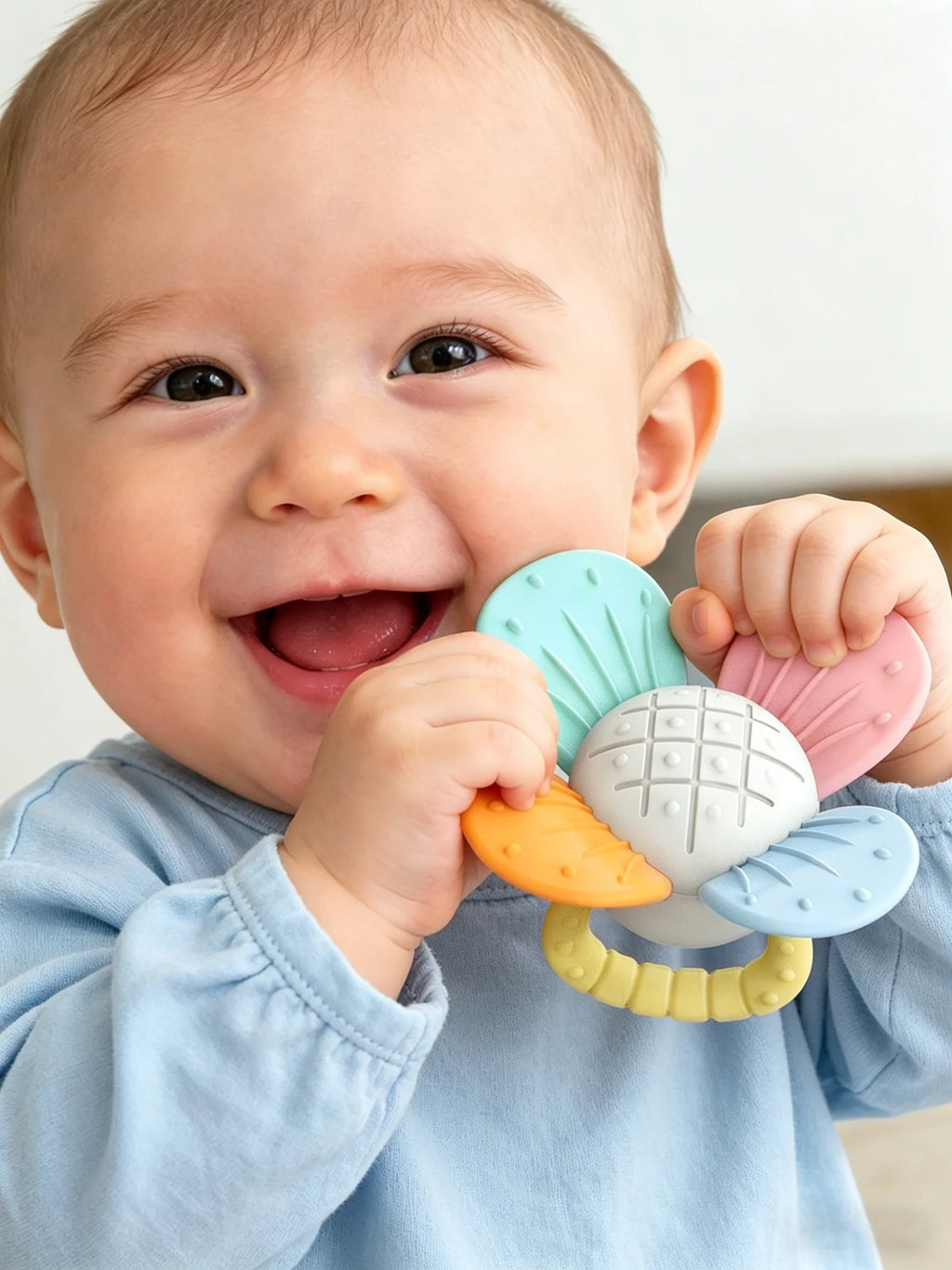 BPA Free Baby Silicone Teethers Sensory Toy Easy to Grasp Infant Teething Toys Food Grade Chewable Toys for Babies Newborn Gifts