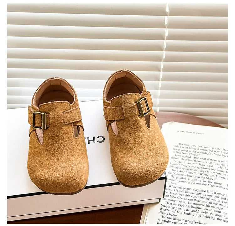 Baby Single Leather Shoes Boys Girls Candy Color Spring Flats Children Metal Buckle Design Genuine Leather Flats For School