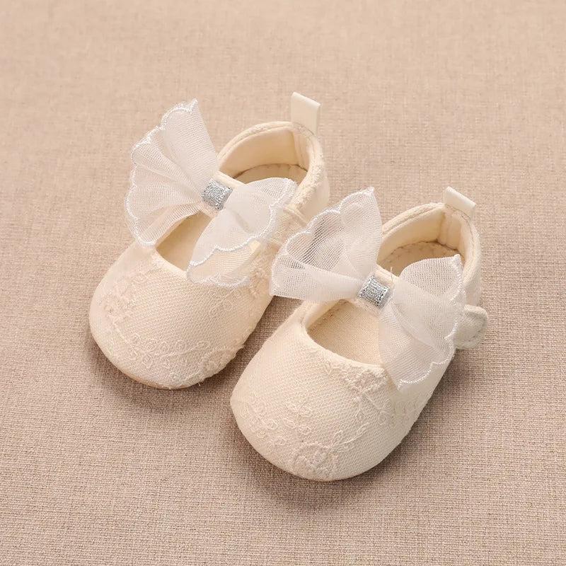 Baby Girls Shoes Toddler First Walkers Soft Non-Slip Sole Floor Princess Bow Newborn Shoes For Baby Girls For 0-18Months