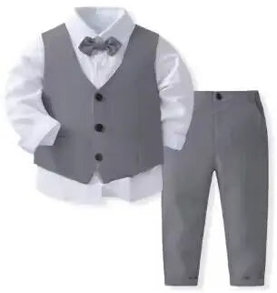Herrenanzüge Geburtstagskostüm für Jungen Kinder Frühling Herbst Boutique Kleidung Set Unifarben Weste Anzug Kinder Baumwolle Formelle Kleidung