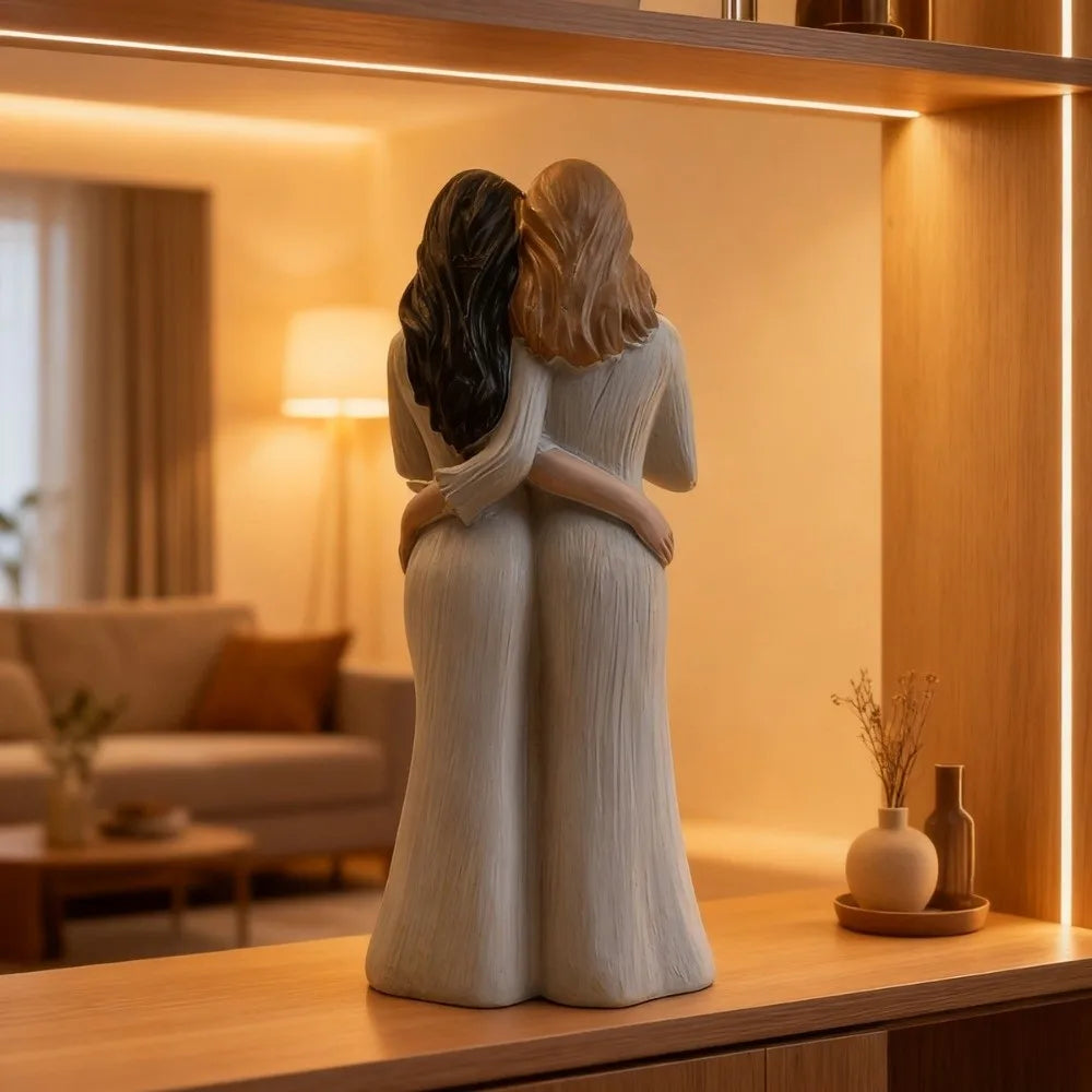 Sister Mother and Daughter Statue Resin Craft Hand-Painte Mom Daughter Finger Heart Sculptures Modern Elegant Family Sculpture