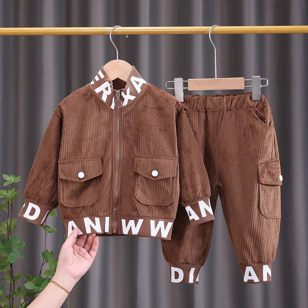 Conjunto de ropa para bebés y niñas pequeñas, primavera, otoño, pana, dibujos animados, conjuntos de ropa para niños, chaquetas con capucha y pantalones, traje para niños de 0 a 5 años