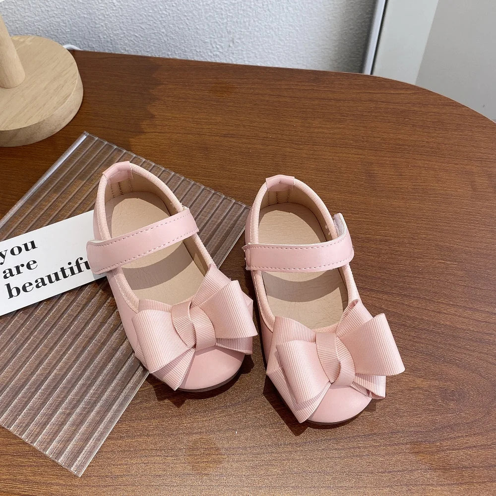 Baby Girls Leather Shoes 2025 New Autumn Toddler Ballet Flats with Cute Bow Non-slip Elegant Princess First Walker Party Shoes